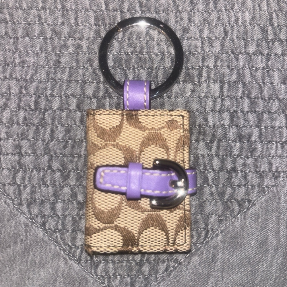 Coach Tan and Purple Photo Keychain